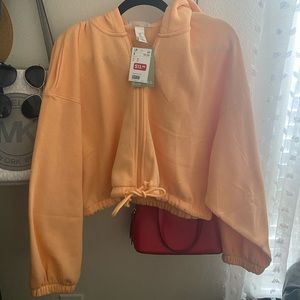 H&M Orange Cropped/Oversized Drawstring Zip-Up